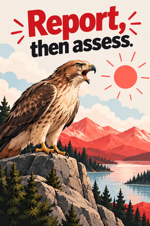 Motivational poster with message: Report then Assess.