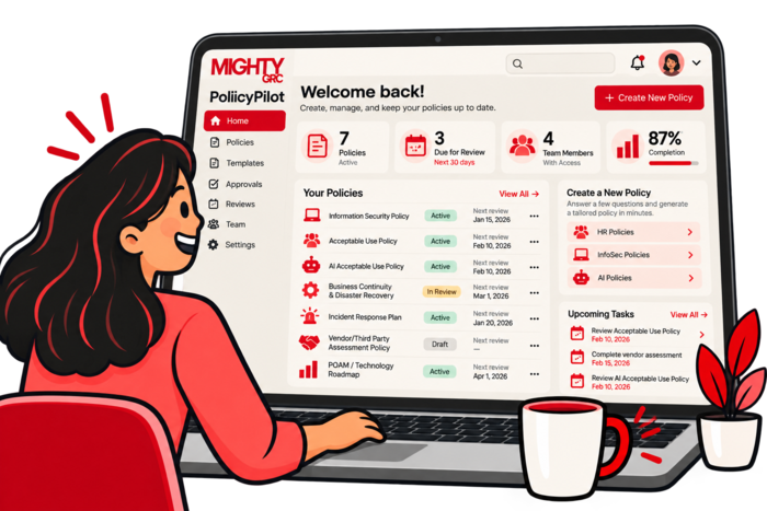 PolicyPilot, a risk and compliance platform product for small business from MIGHTY GRC.