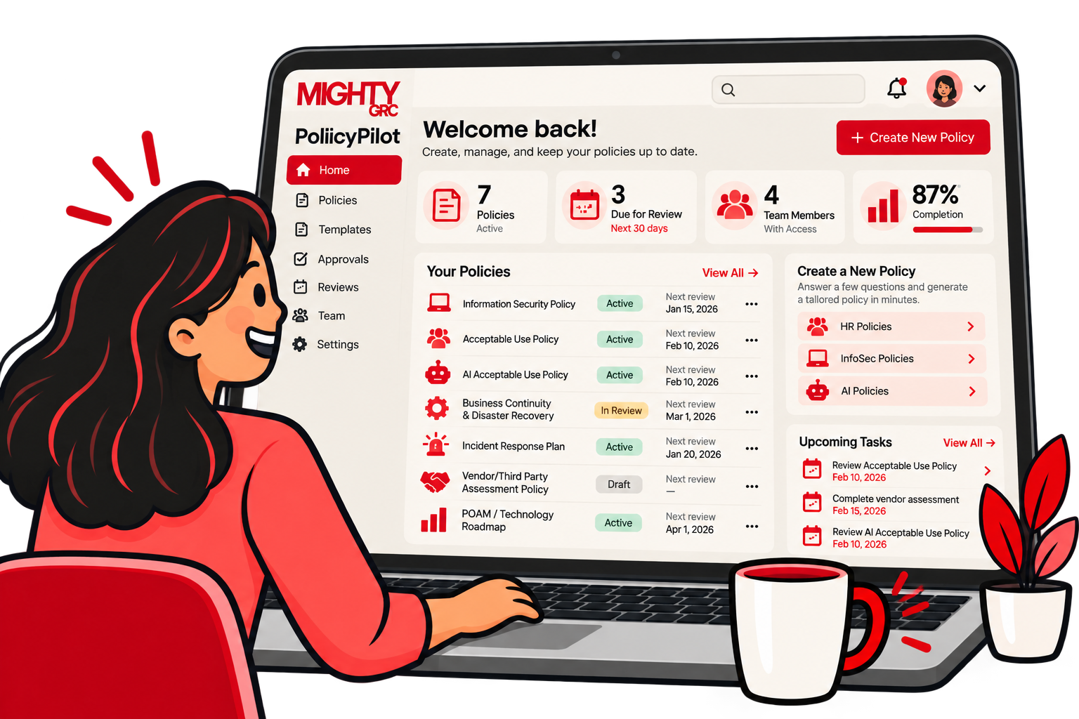 PolicyPilot, a risk and compliance platform product for small business from MIGHTY GRC.