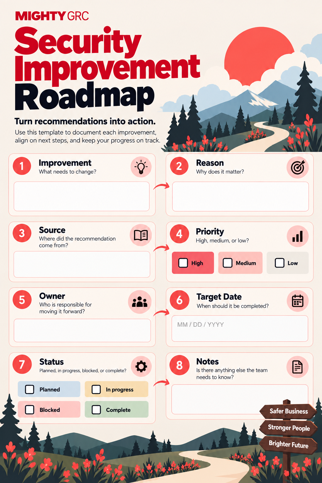 Document critical details of each cybersecurity improvement with this Security Improvement Roadmap Template.